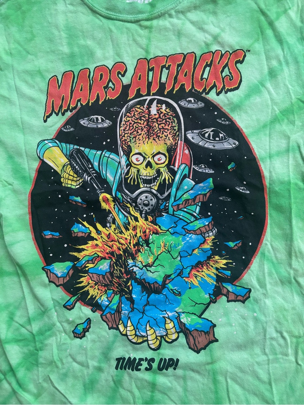 Mars Attacks Times Up Tie Dye T-Shirt Medium Horror Sci Fi | Unisex Medium